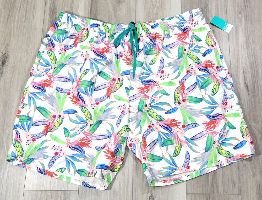 Outdoor Oasis Swim Trunks Men's 3XLT White Tropical Pockets Big & Tall New